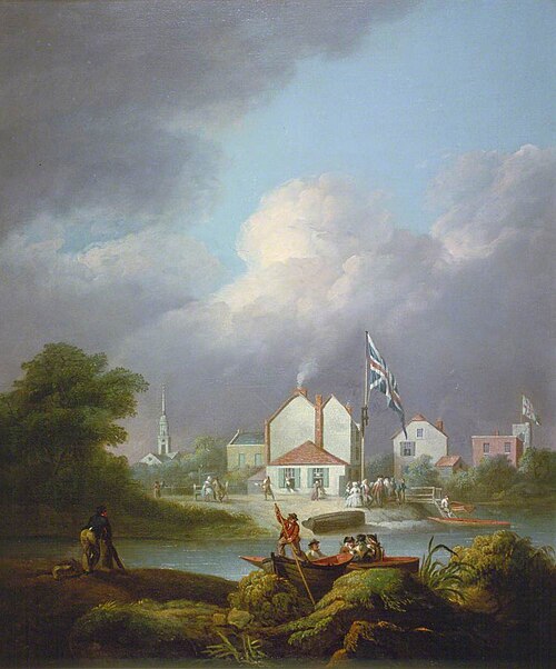 View towards Deptford from across the Ravensbourne, London, , Julius Caesar Ibbetson