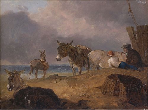 Donkeys and Figures on a Beach, 1815, Julius Caesar Ibbetson