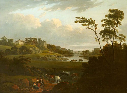 Cows watering in a River Landscape (possibly Walton Park), 1814, Julius Caesar Ibbetson