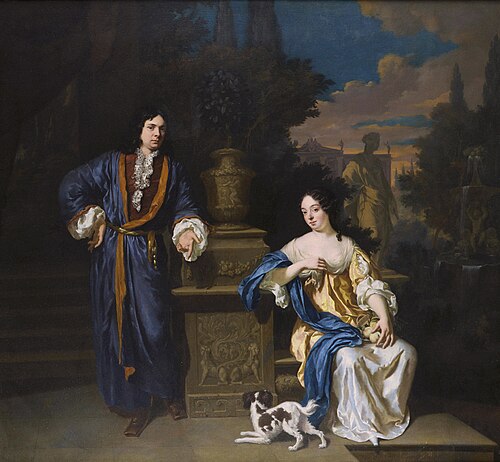 A gentleman and a lady in a park, 1650, Jan Verkolje