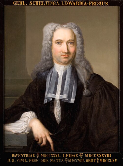 Portret van Gerlach Scheltinga, hoogleraar Rechtsgeleerdheid te Leiden, 1701, Carel Isaak Moor