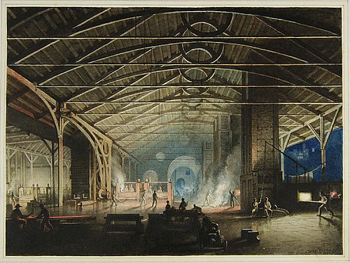 Cyfarthfa Ironworks Interior at Night, 1825, Penry Williams