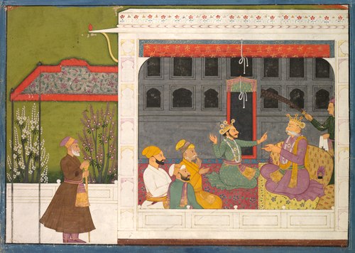 Shispul Arguing with Rukmini's Father, Bhishmaka, page from a Rukmini Mangal series, 1800, Mola Ram