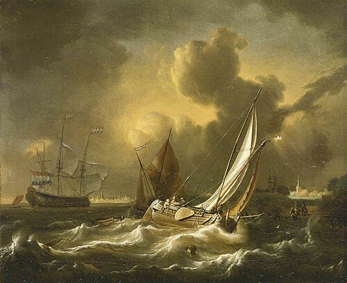 A Fishing Boat and other Vessels in a Squall, , Hendrik Rietschoof
