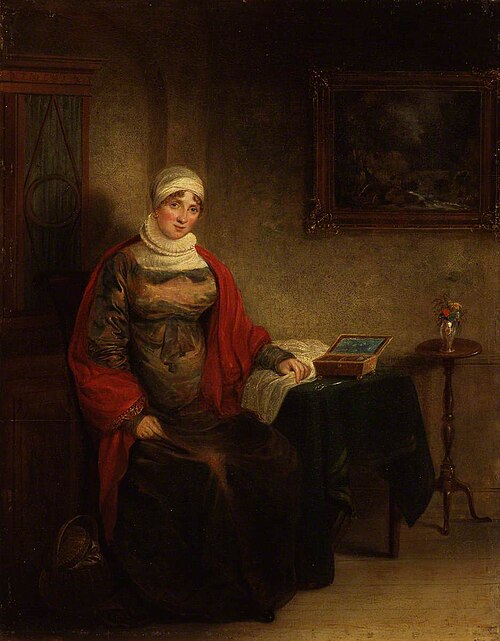 Mrs John Crome Seated at a Table by an Open Work Box, 1813, Michael William Sharp