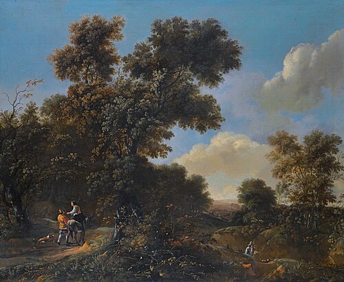 A wooded landscape with travellers on a sandy path, 1650, Adriaen Hendriksz Verboom