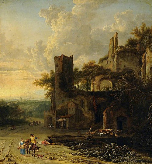 An Italian Landscape with Peasants by a Ruined Castle, 1649, Adriaen Hendriksz Verboom