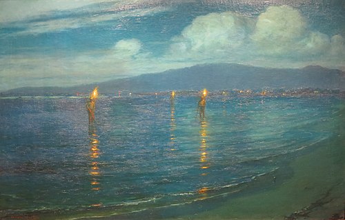 The Torchlight Fishermen, Waikiki, 1920, Lionel Walden
