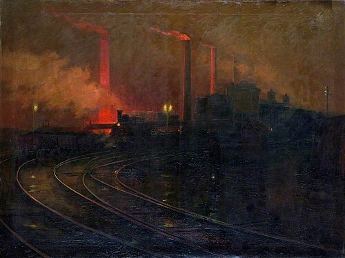 Steelworks, Cardiff, at Night, 1895, Lionel Walden