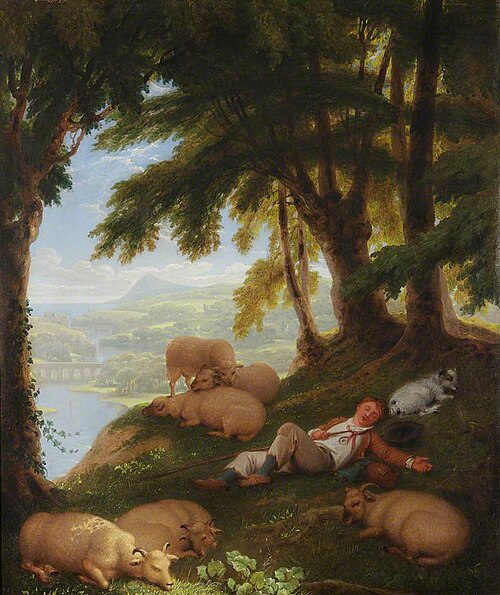 Shepherd and Sheep on a Hillside, , William Frederick Witherington