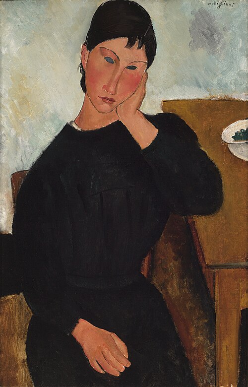 Elvire assise, accoudée à une table, 1919, Amedeo Modigliani
