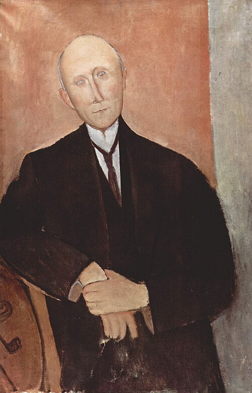 Homme assis sur fond orange, 1918, Amedeo Modigliani