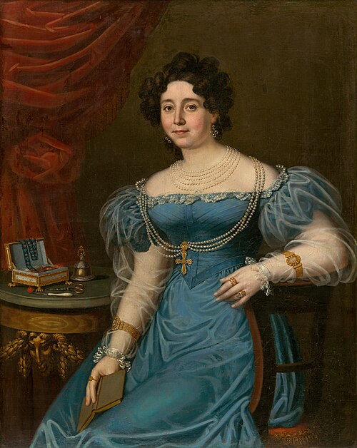 Podobizeň dámy v modrých šatách, 1827, János Rombauer