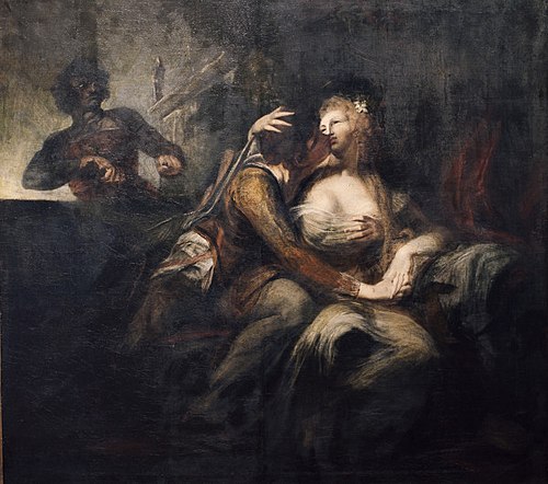 Paolo Malatesta and Francesca da Polenta surprised by Gianciotto Malatesta, 1785, Johann Heinrich Füssli