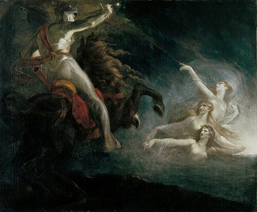 Die Donaunixen prophezeien Hagen den unglücklichen Ausgang von Gunthers Zug, 1807, Johann Heinrich Füssli