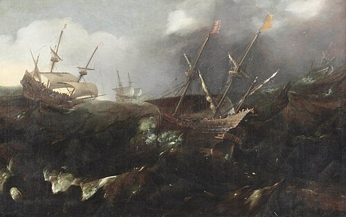 Men-of-War in a storm, 1650, Andries van Eertvelt