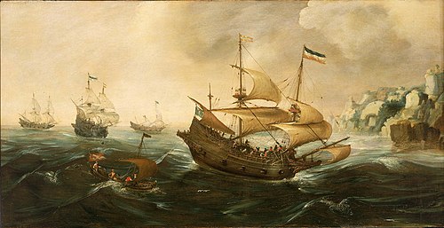 Dutch Ships sailing off a Rocky Shore, 1612, Andries van Eertvelt