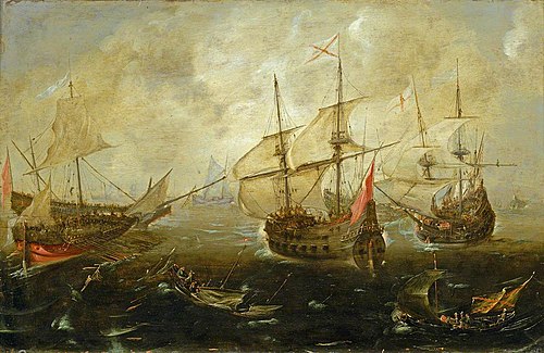 Action between English and Spanish ships, , Andries van Eertvelt