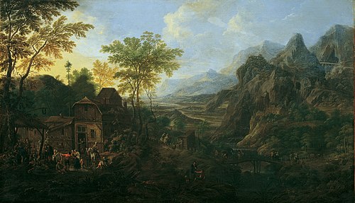 Ideal landscape with fair, 1722, Josef Orient