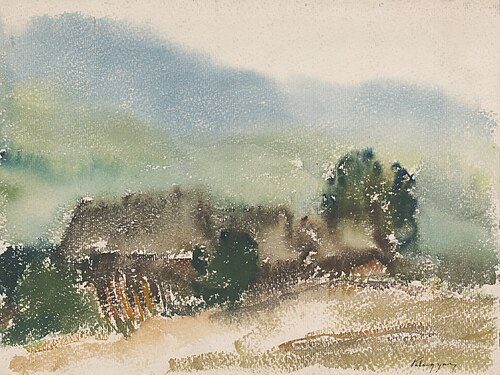 Motif with Village Cottages, 1929, Zoltán Palugyay