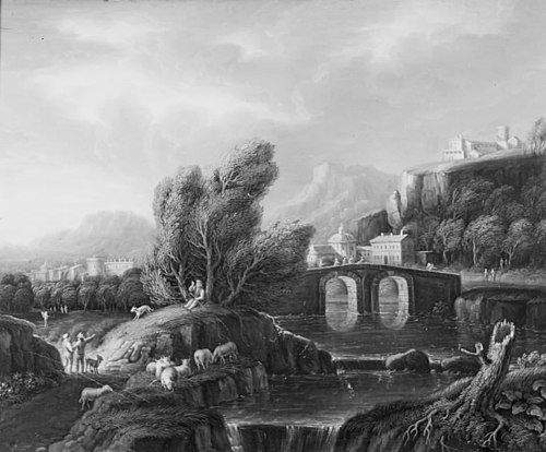 A Landscape with a Waterfall and a Stone Bridge, 1741, Dismar Degen