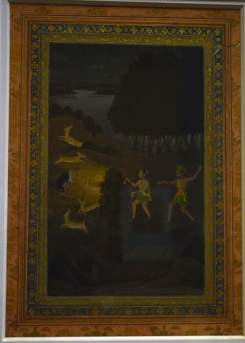 Bhil and Bhilni hunting deer at night, 1775, Fath Chand