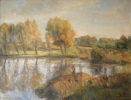 Tall trees at a lake., 1919, Aage Bertelsen