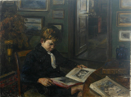 Interior with a boy reading., 1921, Aage Bertelsen