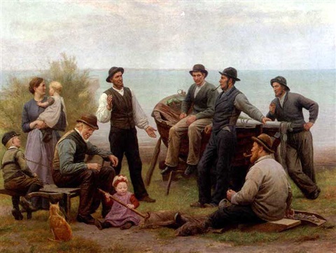 Fisherfolk Gathered at the Shore, 1888, August Schiøtt