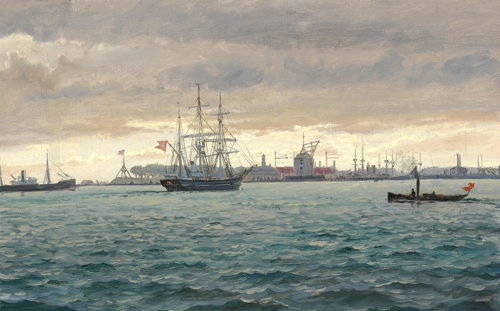 View of the port of Copenhagen., 1913, Benjamin Olsen