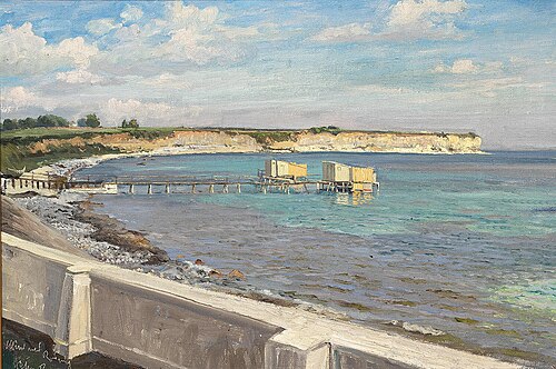 A bathing jetty at Rødvig., 1919, Benjamin Olsen