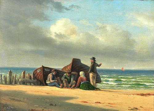 Fishermen on the beach at Hornbæk, 1869, Christian Martin Tegner