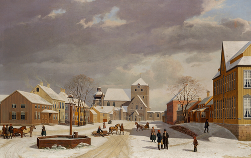 The street Munkegata in Trondheim, Norway., 1861, Christian Martin Tegner