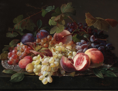 Still life with fruit on a plate., 1871, Carl Balsgaard