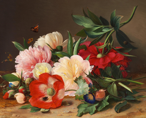 Peonies and poppies., 1862, Carl Balsgaard
