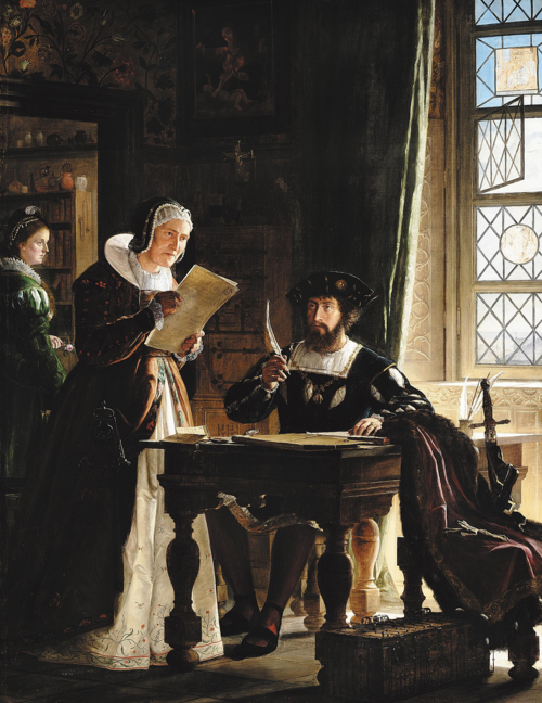 Sigbrit reviews the Customs records with King Christian II., 1873, Carl Christian Andersen