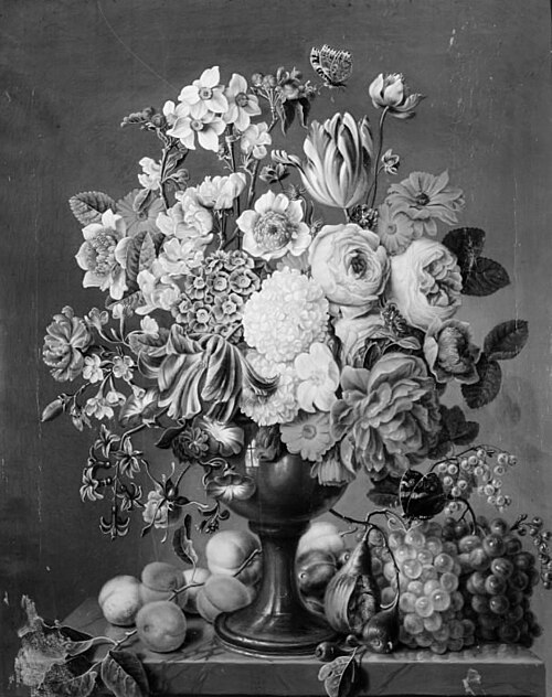 Blomster i en vase omgivet af frugter, 1814, Carl Christian Seydewitz