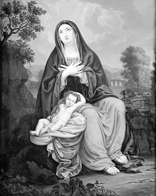 Jomfru Maria med det sovende Jesusbarn i et landskab, 1812, Carl Christian Seydewitz