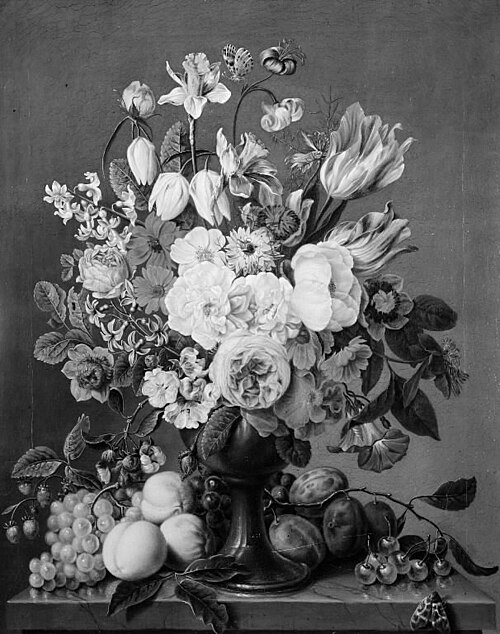 Blomster i en vase omgivet af frugter, 1814, Carl Christian Seydewitz