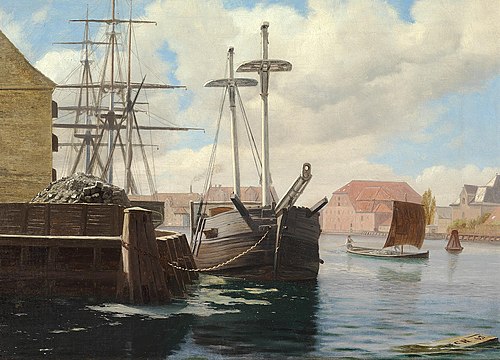 The port of Copenhagen with a view of Kongens Bryghus ("The King's Brewery")., 1863, Carl Rasmussen