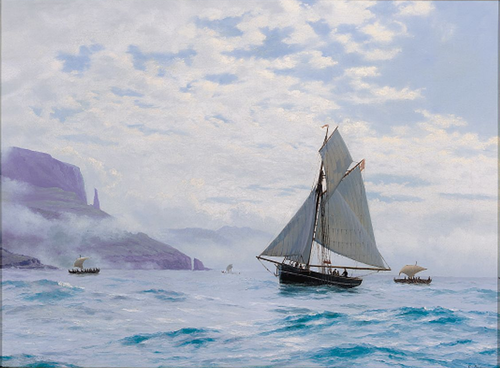 Sailing ships off the Faroe Islands., 1876, Carl Rasmussen