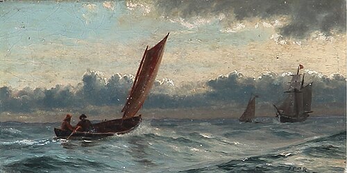 Two fishermen in a fishing boat, , Carl Rasmussen