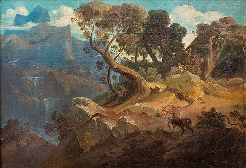 Rocky landscape with a hunting centaur, 1860, Arnold Böcklin