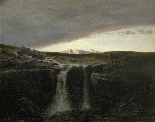 Paysage de montagne avec une cascade, 1849, Arnold Böcklin