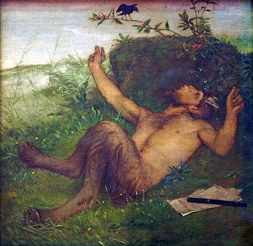 Faun einer Amsel zupfeifend, , Arnold Böcklin