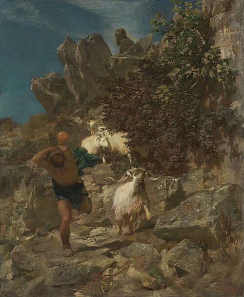 Pan terrifies a shepherd, 1860, Arnold Böcklin