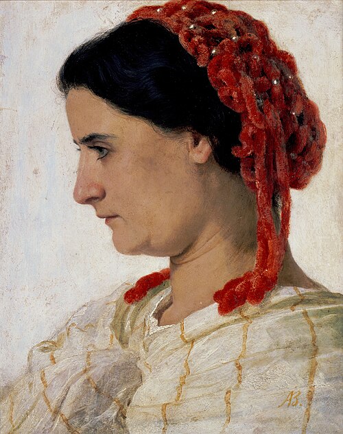 Angela Böcklin with a red hairnet, 1863, Arnold Böcklin