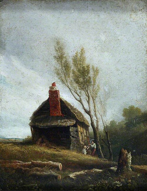 Landscape: A Cottage with Trees and Two Children, , William Mulready