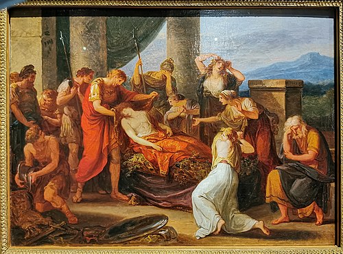 Aeneas mourns Pallas, Evander's son, who was killed by Turnus, 1786, Angelica Kauffmann