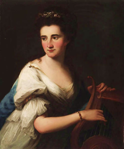Portrait of Mrs. Cubley as Terpsichore, half-length, in a white dress and a blue wrap, playing a lyr, 1777, Angelica Kauffmann